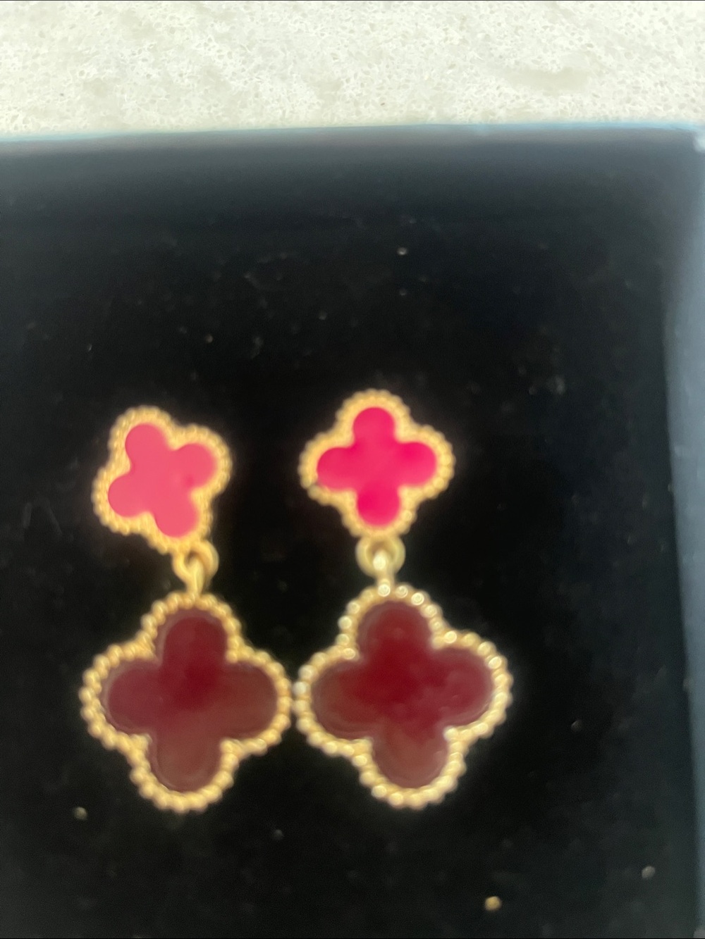 Gold-Tone Red Clover Drop Earrings - Women's Jewelry